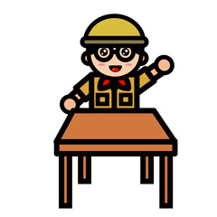 
little boy is studying