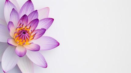 Obraz premium Close-up of a lotus flower with vibrant petals, isolated on a clean white background, perfect for product advertisements with copy text space