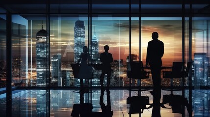 Silhouetted Business Meeting with City View