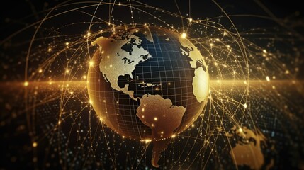 Naklejka premium Illuminated Digital Earth with Global Network