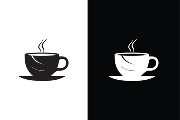 A cup of hot coffee or caffeine drink flat vector icon silhouette for food apps black white background.