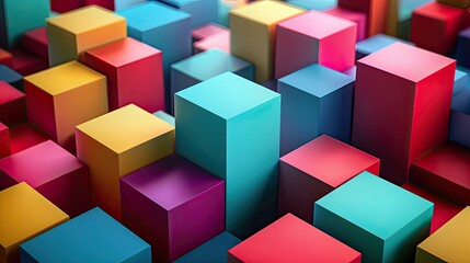 Obraz premium A collection of abstract 3D cubes in varying sizes and vibrant colors, arranged in a visually striking