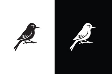 Bird on a branch. Bird icon silhouette vector illustration element for design. Bird black and white background.