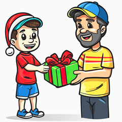 Boy Giving Gift to Man with Beard