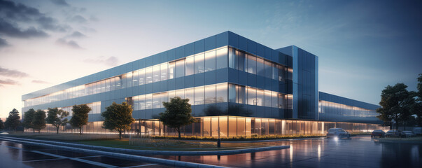 Modern Corporate Office Building at Twilight