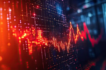 Obraz premium Abstract Red and Orange Digital Data Line Graph