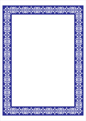 Vertical Blue frame template from Eastern pattern. A4 format. Vector. Template for creating certificate, invitation, diploma, Border, Artwork, gift vouchers, postcards. Pattern frame template.