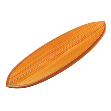 recommend clip art: The vintage wooden surfboard showcases its smooth lines and rich color, resting on a clean surface, capturing the essence of surfing culture and craftsmanship