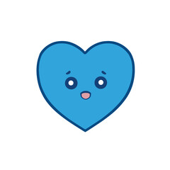 Cute blue heart kawaii on white background, vector illustration