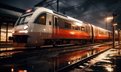 Fototapeta premium Twilight Gleam: Serene Journey by Rail