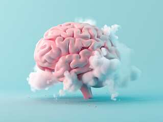 a pink brain with white clouds
