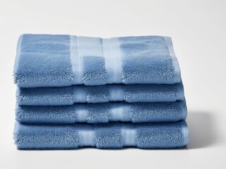 neatly folded sapphire blue towel isolated on white background.