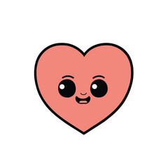 Cute heart kawaii on white background, vector illustration