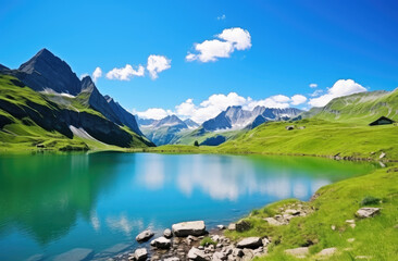 Serene Alpine Lake with Mountain Views