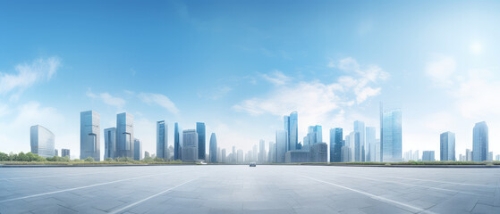 Futuristic Urban Skyline with Pristine Blue Sky