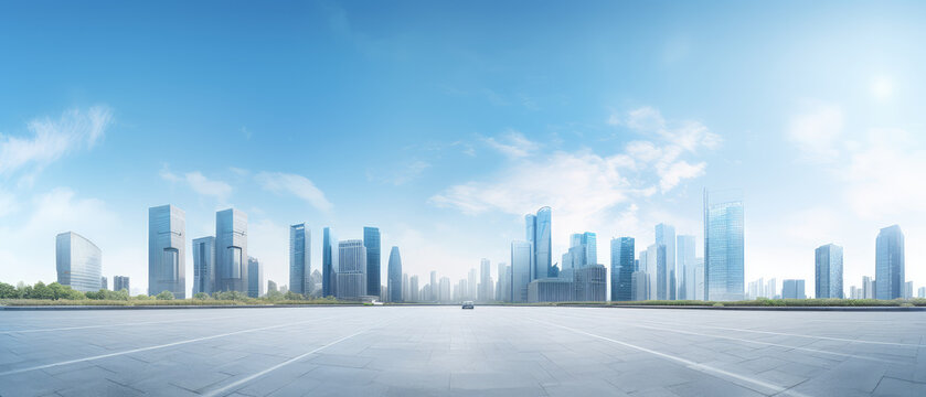 Futuristic Urban Skyline with Pristine Blue Sky - Powered by Adobe