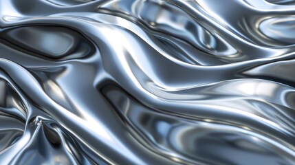 Obraz premium Shimmering metallic 3D waves, flowing in a dynamic pattern that conveys fluidity and continuous motion.