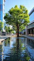 Obraz premium Serene Urban Oasis with Lush Green Tree