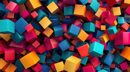 Vibrant 3D cubes in multiple sizes, scattered artistically to create a visually appealing abstract image.