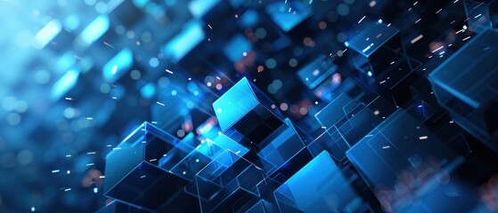 Obraz premium Abstract Blue Cubes with Glowing Lights