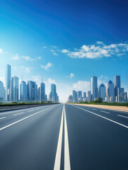 Naklejka premium Urban Escape: City Skyline Along Clear Highway