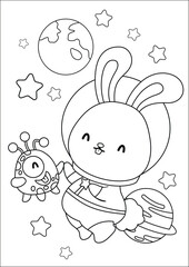 a vector of a coloring pages of astronauts rabbit