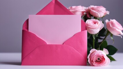 small pink envelope opened to reveal an origami heart shaped note,