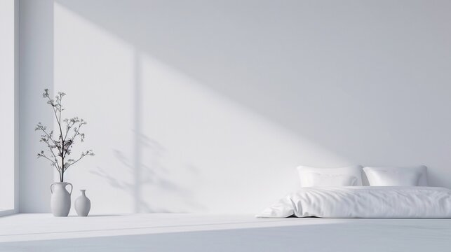 Hyper-detailed image of a simplistic bedroom, white sheets, no clutter,