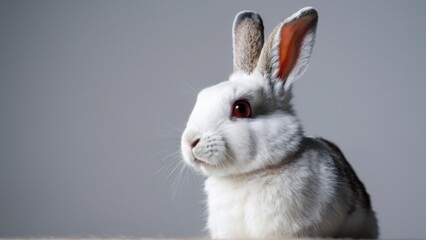 Fototapeta premium an image of a house rabbit that is looking at the camera,