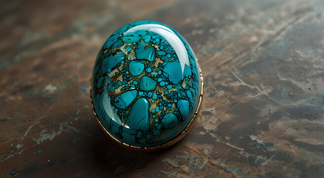 a detailed illustration of a turquoise cabochon with its characteristic matrix pattern, highlighting its unique textures and blue-green hues.