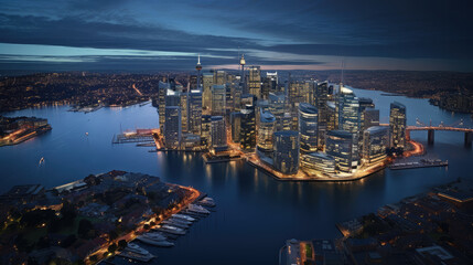 Fototapeta premium Twilight Illumination Over Metropolitan Waterfront