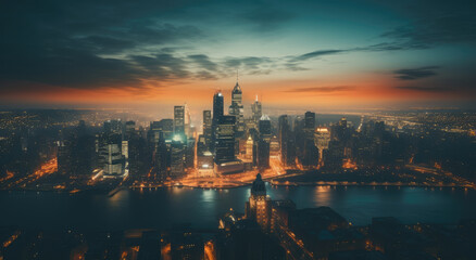 Urban Dawn: Majestic City Skyline at Sunset