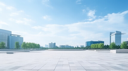 Fototapeta premium Modern Urban Skyline and Public Plaza