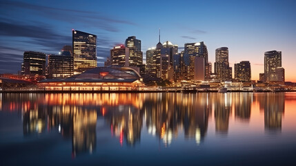 Obraz premium Metropolitan Twilight: City Skyline and Reflections