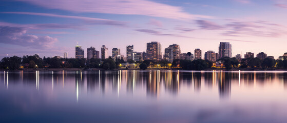 Fototapeta premium Tranquil City Waterfront at Twilight
