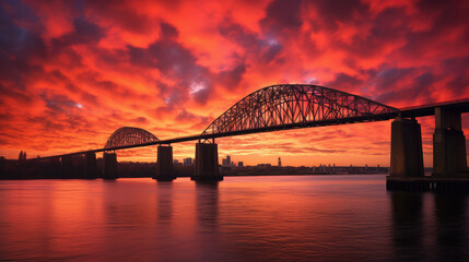Obraz premium Sunset Blaze Over Urban Bridge Landscape