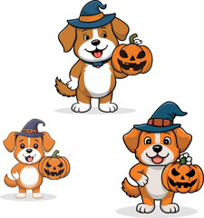 Cute Halloween cat on hand pumpkin, Pumpkin cat happy halloween celebration Sticker. Set of pumpkin cat