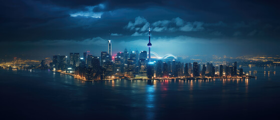 Fototapeta premium Urban Dreamscape: Glowing Metropolis at Twilight