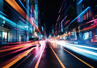 Obraz premium Urban Velocity: Nighttime Traffic in Motion