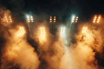 Naklejka premium Bright stadium arena lights with smoke