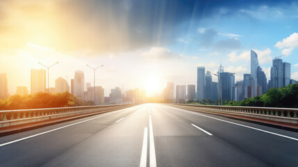Fototapeta premium Sunrise Over an Empty City Highway