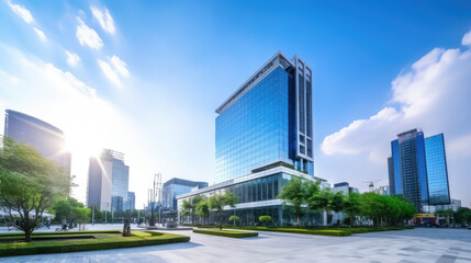 Obraz premium Modern City Skyline with Skyscrapers and Greenery