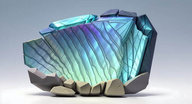a digital illustration of labradorite with its characteristic flashing iridescent colors, capturing the dynamic play of light on the surface.