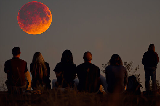 People watching a lunar eclipse