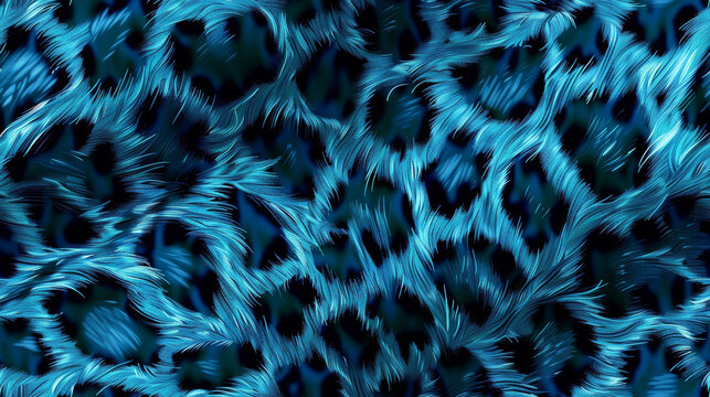 leopard print in blue and black colored realistic seamless patchwork pattern