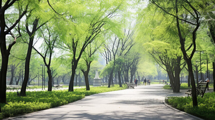 Fototapeta premium Serene Spring Park Pathway with Greenery