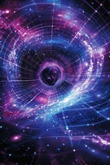 Obraz premium space-time continuum illustrates a warped space grid set against a cosmic background.