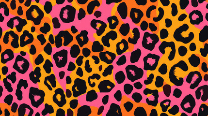 Obraz premium leopard print in golden yellow and pink and black luxury colored seamless patchwork pattern in pop fashion style