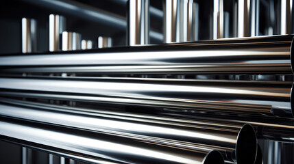 Obraz premium Shiny Industrial Steel Pipes in a Warehouse