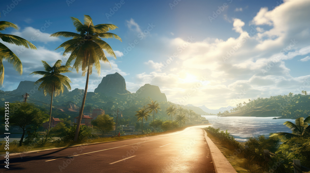 Canvas Prints Scenic Tropical Road at Sunrise